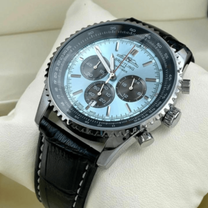 Breitling Chronograph Watch for Men in light blue and green with leather belt