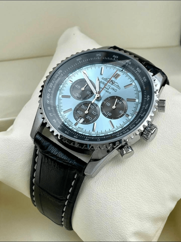 Breitling Chronograph Watch for Men in light blue and green with leather belt